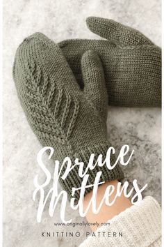 two mittens sitting on top of each other with the text space mittens knitting pattern