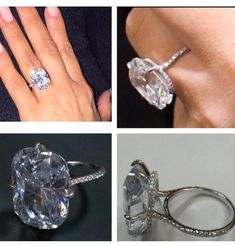 four different views of an engagement ring and the same one with a diamond on it