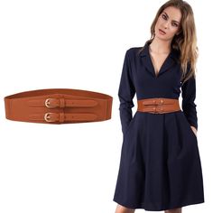 PRICES MAY VARY. 【Belt Design】 Women's fashion belt adopts double button design to make the appearance of clothing more distinctive; The delicate stitching technology makes the women's belt both beautiful and practical, not easy to crack 【High Quality Material】 The material of artificial leather + elastic belt , whether it's outside the skirt or outside the trench coat, this elastic belts for women will fit the clothes to form the most perfect match 【Stretchy Belt Size】M：31-33.5 in (79-85 cm). L Elastic Belts For Women, Wide Belts For Women, Plus Size Belts, Waist Belts, Belt Women, Corset Belt, Chic Leather, Elastic Belt, Belt Design