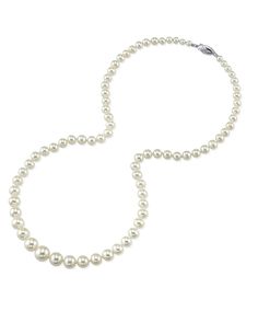 This 3.0-9.0mm white freshwater graduated pearl necklace is certain to be a favorite for any occasion. 

This pearl necklace is compiled of beautiful hand picked pearls with a 'High' grade luster. The pearl necklace is white in color and comes affixed standard with your choice of several beautiful clasps as well premium clasps for an additional price. Classic Single Strand Pearl Necklace With Round Beads, Classic Pearl Chain Necklace For Anniversary, Classic Pearl Necklace With Pearl Chain For Anniversary, Classic Pearl Necklace With Round Beads For Anniversary, Classic Pearl Necklace With Round Beads And Pearl Drop, Classic Pearl Necklace With Round Pearl Drop, Classic Single Strand Pearl White Necklace, Classic Pearl Necklaces With Round Beads, Classic Baroque Pearl Necklace