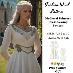 Fitted Elven Medieval Dress For Halloween, Fitted Medieval Dress For Halloween, Fitted Princess Style Medieval Dress For Costume Party, Princess Style Medieval Dress For Costume Party, Fitted Princess Style Medieval Dress For Fantasy Events, Fitted Medieval Princess Dress For Fantasy Events, Princess Style Medieval Dress For Fancy Dress, Fitted Elven Medieval Dress For Fancy Dress, Fantasy Dress Pattern