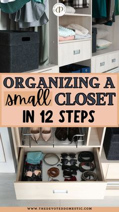 Organizing a small closet doesn't have to be a challenge! Use these 12 ingenious small closet storage hacks & small closet organization ideas PRO organizers SWEAR by, like ways to utilize under-sheld space or closet doors, to declutter & maximize your space!