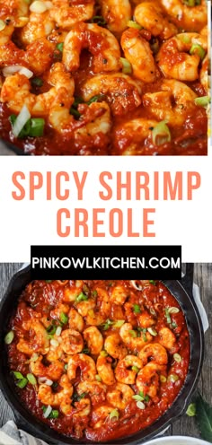 Overhead shot of spicy shrimp Creole in cast iron skillet. Bowl of rice of the side. Creole Recipes Louisiana, Barbeque Shrimp, Shrimp Creole Recipe, Creole Dishes, Creole Shrimp Recipes, Southern Foods, Shrimp Etouffee, Madi Gras, Cheese Biscuit