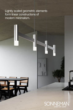 an advertisement for some kind of lighting fixture in a room with white walls and flooring