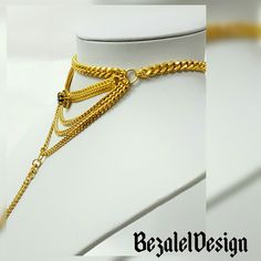 "♦ A beautiful layered choker necklace, made of gold-plated brass in very high quality and black zircon stone, The chain is full of presence and chic style, suitable for evening and wedding. SIZE Length: 11.8\" (30 cm) up to 15.8\" (40cm) drop length: 10.23\" (26cm) ♦ This necklace is also available in silver color. ♦ This piece of jewelry is perfect as a gift for yourself, for a wedding day, Valentine's day, or a birthday. If you're interested in sending a gift to a third party, just write your Adjustable Chain Choker Layered Necklace, Handmade Gold Body Chain For Party, Adjustable Chain Layered Choker Necklace, Gold Multi-strand Jewelry For Evening, Gold Lariat Body Jewelry As Gift, Handmade Gold Body Chain Gift, Gold Body Jewelry With Adjustable Chain As Gift, Luxury Choker Necklace For Party, Elegant Handmade Gold Body Jewelry