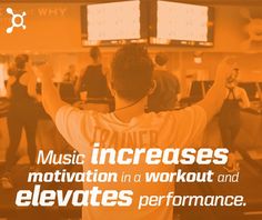 a man with his arms up in the air and text that reads music increases motivation in a workout and elevates performance