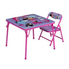 children's table and chair set with mickey mouse design on the top, pink