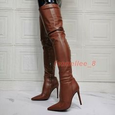 Womens Thigh High Boots Brown Stiletto Heels Long Boots Pointed Toe Party Shoes  | eBay Formal Thigh High Heels, Thigh High Heels For Club, Fitted Thigh High Club Heels, Fitted High Heel Boots For Club, Pointed Toe Knee-high Boots For Night Out In Spring, Fitted Round Toe Knee-high Boots For Club, Glamorous Fall Knee-high Boots With Pointed Toe, Spring Club High Heeled Boots, Spring High Heel Boots For Club