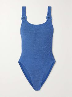 HUNZA G Christy metallic seersucker swimsuit One-piece Textured Swimwear For Poolside, Textured One-piece Swimwear For Poolside, Textured One-piece Swimwear For Swimming, Textured One-piece Swimwear, Textured Blue Swimwear For Summer, Blue Textured Beachwear Swimwear, Textured Blue Beachwear Swimwear, Blue Textured Swimwear For Swimming, Textured Blue Swimwear For Pool