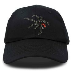 CUSTOM DESIGNED HAT - Black Widow embroidery on front panel using Premium Stitched Threading NATURAL COTTON AND COMFORTABLE - Made with 100% Washed Cotton , Soft on the Skin , Light Weight , Well Ventilated EASY TO ADJUST SIZING - Adult Mens / Womens, Adjustable 51 CM to 60 CM, fits Small , Medium , and Large ( S / M / L) PERFECT EVERYDAY HAT - Great for Personal Expression , Personality of a Black Widow, Great for Halloween themes Available in: Beige, Black, Gray, Khaki, Orange, Purple, Red, Wh Black Hat With Embroidered Logo And Curved Brim, Black Embroidered Cotton Trucker Hat, Black Cotton Halloween Hat, Adjustable Black Embroidered Trucker Hat, Adjustable Embroidered Black Trucker Hat, Black Dad Hat With Embroidered Logo, Black Dad Hat With Embroidered Logo And Curved Brim, Black Dad Hat With Embroidered Logo Flat Bill, Black Embroidered Trucker Hat With Curved Brim