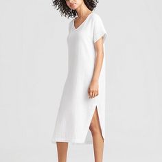 Reposhing This Item I Purchased From @Cupofambition. Loved It, But Ready To Rotate For Something New. Questions? Leave A Comment Below! White V-neck Loungewear Dress, White Midi Dress For Loungewear, White Relaxed Fit Dress For Loungewear, White Short Sleeve Loungewear Dress, Eileen Fisher Dress, Cotton Midi Dress, Eileen Fisher, Something New, Colorful Dresses