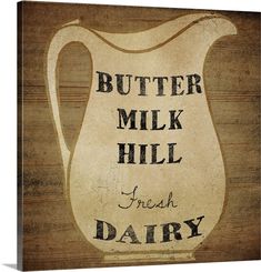 an old fashioned milk pitcher with the words butter milk hill fresh dairy printed on it