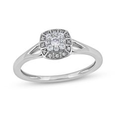 Celebrate the start of something beautiful - your romance! - with this charming diamond cushion frame promise ring. Crafted in cool 10K white gold A cushion-shaped composite of round diamonds sparkles at the center. Diamonds adorn the ornate frame. The split shank adds a final layer of depth to this 1/5 ct. t.w. diamond ring. Resize Ring, Diamond Frame, Ornate Frame, Split Shank, Gold Price, Something Beautiful, Diamond Stone, Promise Ring, The Start