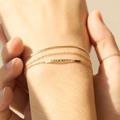 Sweet Nothing Gold Signet ID Bracelet | Catbird Jewelry Elegant Engraved Jewelry For Friendship, Dainty Engraved Bracelets For Everyday Wear, Dainty Engraved Bracelets For Everyday, Dainty Engraved Bracelet For Everyday Wear, Dainty Everyday Engraved Bracelets, Dainty 14k Gold Engraved Bracelets, Elegant Engraved Chain Bracelet For Everyday, Gold Promise Bracelets With Engraving Option, Gold Bracelets With Engraving Option For Promise