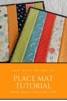 four pieces of fabric with the title easy quilt as you go place mat