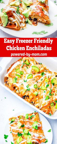 this easy freezer friendly chicken enchiladas is loaded with shredded cheese and avocado