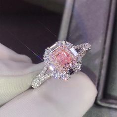 Pink Cushion Cut EVN Diamond Engagement Ring – Black Diamonds New York Pink Diamond Wedding Rings, Crochet With Wire, Elven Tree, Pink Stone Engagement Rings, Blood Diamonds, Pink Diamonds Engagement, Halo Wedding Set, Pink Engagement, Pink Wedding Rings