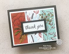 a thank you card made with stampin's autumn foliages and the words, thank you