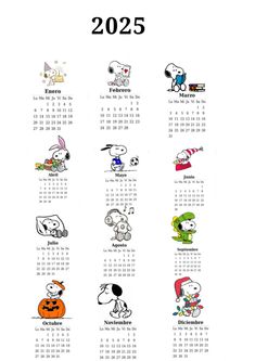 a calendar with cartoon characters on it