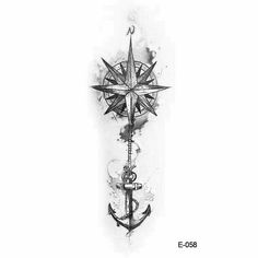 an anchor and compass tattoo design on the back of a man's arm with watercolor