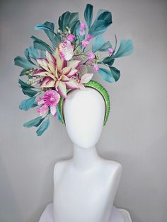 From the 2024 Featured milliner of the Kentucky Derby museum Gorgeous Kentucky Derby hat fascinator  kentucky derby hat fascinator lime green beaded headband with cream purple silk flowers and pink flowers and teal feathers headband attachment each hat is totally one of a kind! no two are alike! I can probably add feathers, flowers etc to existing hats for a small fee. I cannot remove anything from existing hats. Just message me and see if we can make it work! :) I cannot make custom order from Fascinator Hats Diy, Derby Hats Fascinators, Couture Hats, Hat Fascinator, Flower Fascinator, Crazy Hats, Kentucky Derby Party, Fascinator Headband, Kentucky Derby Hats