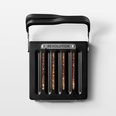 a black and silver radio with the word revolution written on it