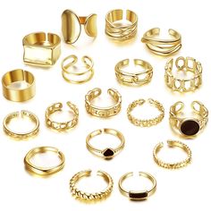 PRICES MAY VARY. 💃[AFFORDABLE RINGS SET]: One order includes 18pcs knuckle rings: chunky rings; signet rings; thick rings; croissant rings; statement rings; hallow carved flower rings. Multiple gold rings or silver rings for you, They adapt to a variety of outfits and occasions. 👧[ADJUSTABLE DESIGN]: The vintage gold rings are adjustable rings, normal size from 6 to 8, maximum size:10; minimum size:5. These open finger rings set solve the trouble caused by the inability to select the finger ci Rings Pack, Bead Accessories, Affordable Rings, Ring Jewellery Design, Vintage Gold Rings, Thick Ring, Retro Ring, Knuckle Rings, Chunky Rings