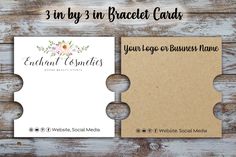 two business cards with flowers on them and the words, 3 in by 3 in bracket cards