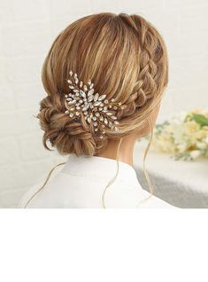 JJ's House Hair Combs Leaf 5.53\"(Approx.14cm) Wedding 1 PC Bride  Hair Accessories 3.15\" (Approx.8cm) Alloy Comb Rhinestone Headpieces. #JJ's House #HairCombs #Leaf #Wedding #1PC #Bride #HairAccessories #Alloy #Comb #Rhinestone #Headpieces French Twist Wedding Hair With Veil, Gold Wedding Hair Piece, Classy Hair, Loose Wedding Hair, Wedding Hairstyles And Makeup, Winter Wedding Hair, Wedding Hair Clip, Classic Wedding Hair, Wedding Headpieces