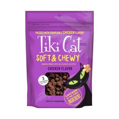 a bag of tiki cat soft and chewy chicken flavor