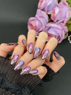 Goth Butterfly Nails, Dark Goth Nails, Dark Purple Nail Art, Purple And Gold Nails Designs, Purple Witchy Nails, Polish Gel Nails, Nails Sets, Dark Purple Nails, Butterfly Nail Designs