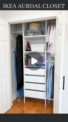 an open closet with clothes and other items