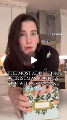 a woman holding a christmas cookie box in her hands with the caption'the most judging christmas cookies you will ever make '