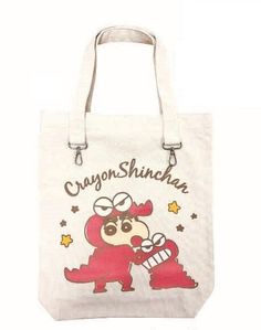 The Crayon Shin-Chan Tote Bag is a sturdy canvas tote featuring everyone's favorite mischievous cartoon character. With its durable material and spacious design, this tote is perfect for carrying all your essentials. Show off your love for Crayon Shin-Chan in style and convenience. - Approx. W350 x H400 x D75mm - Canvas tote Cute Canvas Bag For Daily Use, Cute Rectangular Cotton Shoulder Bag, Cute Cotton Canvas Travel Bag, Cute Cotton Canvas Bag For Daily Use, Cute Canvas Shoulder Bag, Cute Cotton Bag With Large Capacity, Cute Rectangular Cotton Canvas Bag, Cute Canvas Shopping Bag, Cute Everyday Bags With Character Print