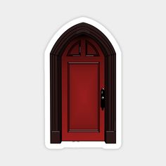 an illustration of a red door with a black handle in front of a white background