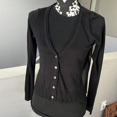 Bnwt Black, Sheer And Knit Top.This Is Very Delicate And Soft Looking. Photographs Do Not Do This Piece Justice. This Is An Extra Small, But Could Easily Fit A Small Medium. Under Arm To Wrist 21’ Casual Black Pointelle Knit Cardigan, Black Cotton Pointelle Knit Top, Black Pointelle Knit Cotton Tops, Drapey Sweater, White Linen Top, Lace Tee, Doll Wardrobe, Retro Tops, Poncho Tops