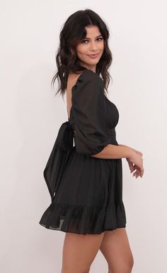 Party dresses > Neia Ruffle Dress in Black Shimmer Lucy In The Sky, Sorority Outfits, Grad Dresses, Dress Elegant, Black Dresses, Ruffle Dress, Party Dresses, Skirt Length, The Sky