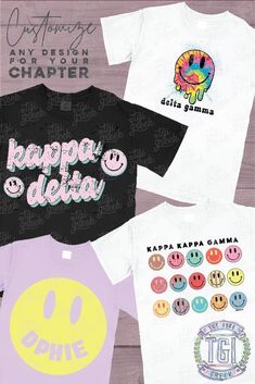 three t - shirts with different designs on them and the words kapaa, happy grandma