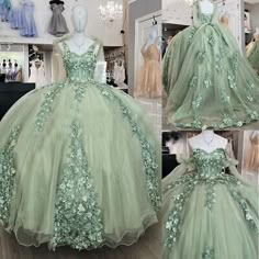 Cottagecore Quinceanera Dress, Sweet 16 Sage Green Dress, Tiana Green Quinceanera Dresses, Quinceanera Dress Green, Pastel Green Quince Dress, Princess Tiana Quinceanera Dresses, Pastel Green Quinceanera Dresses, Light Green Quince Dress, Quinceanera Dresses Sage Green