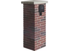 a brick chimney with a mailbox attached to the top and an opening in the side