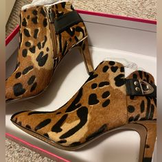 Cheetah Print Design Fur Fabric Heels Size:7m Brand New, Never Worn Leopard Print Closed Toe Heels For Fall, Fall Leopard Print Closed Toe Heels, Fabric Heels, Cheetah Print Design, Cutout Boots, Vince Camuto Boots, Brown Suede Boots, Black Suede Booties, Fur Fabric