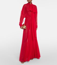 Chiffon gown in red - Norma Kamali | Mytheresa Red Chiffon Dress, Red Tights, Colour Trends, Color Trends Fashion, Red Chiffon, Chiffon Gown, Norma Kamali, Wool Dress, Fashion Colours