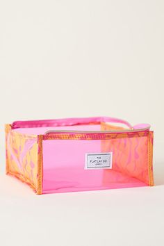 Unzip the bag and pull the velcro at the sides apart. Throw your makeup into the tray, then just zip the bag back up to close, adjusting the velcro sides if you need to. And that's it - from an easy-to-access tray to a structured little bag in seconds! | Open Flat Makeup Jelly Box Bag by The Flat Lay Co. in Pink at Anthropologie Jelly Makeup, Leopard Makeup, Large Makeup Bag, Jelly Bag, Small Makeup Bag, Makeup Stuff, Women Boxing, Small Makeup, Purple Bags