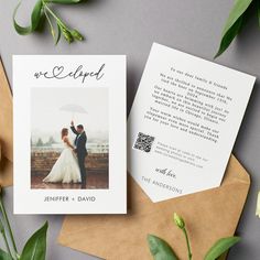 a wedding card with an image of a bride and groom holding an umbrella