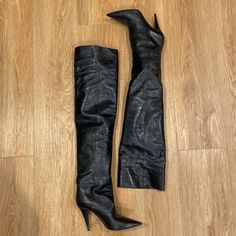 Saint Laurent Kiki Thigh High Leather Boots Size 35.5 (Us 5). Lightly Worn, In Great Condition! Thigh High Leather Boots, Leather Thigh High Boots, High Leather Boots, Saint Laurent Shoes, Thigh High Boots, Thigh High, Shoes Heels Boots, Thigh Highs, High Boots