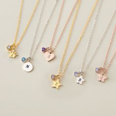 This sweet necklace personalized with your kid's initial and birthstone, creating an adorable gift for a special little one. ★ INITIAL BIRTHSTONE NECKLACE * Pendant measures approx. 3/8" (10mm) * Word limits: 1 initial ★ HOW TO ORDER & ADD PERSONALIZATION - Select your preferred color and necklace length from the menu. - Include in the "Add your personalization" box the inital and your kid's birth month for the necklace.  - Add the item to cart and check out. - If you forget leave such note duri Initial Birthstone Necklace, Girl Necklace, Sweet Necklace, Gold Chain With Pendant, Kids Necklace, Rose Gold Chain, Girl Jewelry, Girls Necklaces, Birthday Gifts For Kids