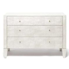 a white dresser with three drawers and two handles