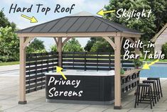 an outdoor hot tub is shown with instructions for how to put it in the gazebo