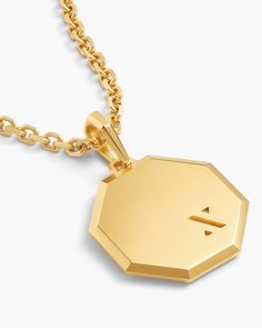 Modern and minimal. The gold Combine Pendant is a versatile piece to add to your collection, perfect to elevate any look, day or night. This men's pendant has eight sides and tapered edges for a clean geometric design. Solid Gold Chains, Mens Pendant, Silver Shop, Cuban Link Chain, Engraved Items, Men's Rings, The Gold, Rope Chain, Geometric Design