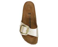 Birkenstock Madrid Big Buckle Women s Footbed Sandal Accent your style in the Birkenstock Madrid Big Buckle women s footbed Sandal. With an oiled leather upper featuring a single strap with a large buckle for flair, this Slip-On also has a smooth suede lining. The anatomical cork-latex footbed cradles your foot, while the EVA outsole offers some traction. Leather upper Slip-On Suede liningAnatomic cork-latex footbedEVA outsole Casual Gold Slides With Buckle Closure, Classic Gold Sandals With Leather Footbed, Gold Slip-on Slides With Leather Footbed, Gold Leather Slides With Leather Footbed, Gold Footbed Sandals With Removable Insole, Casual Gold Footbed Sandals With Removable Insole, Gold Leather Footbed Sandals With Textured Footbed, Gold Leather Slides With Textured Footbed, Gold Leather Slides With Round Toe